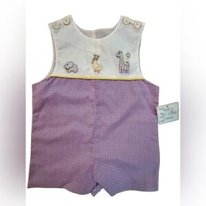 NWT 6 month boy darling Margo Gras Purple and White Kids Animal Embroidered.